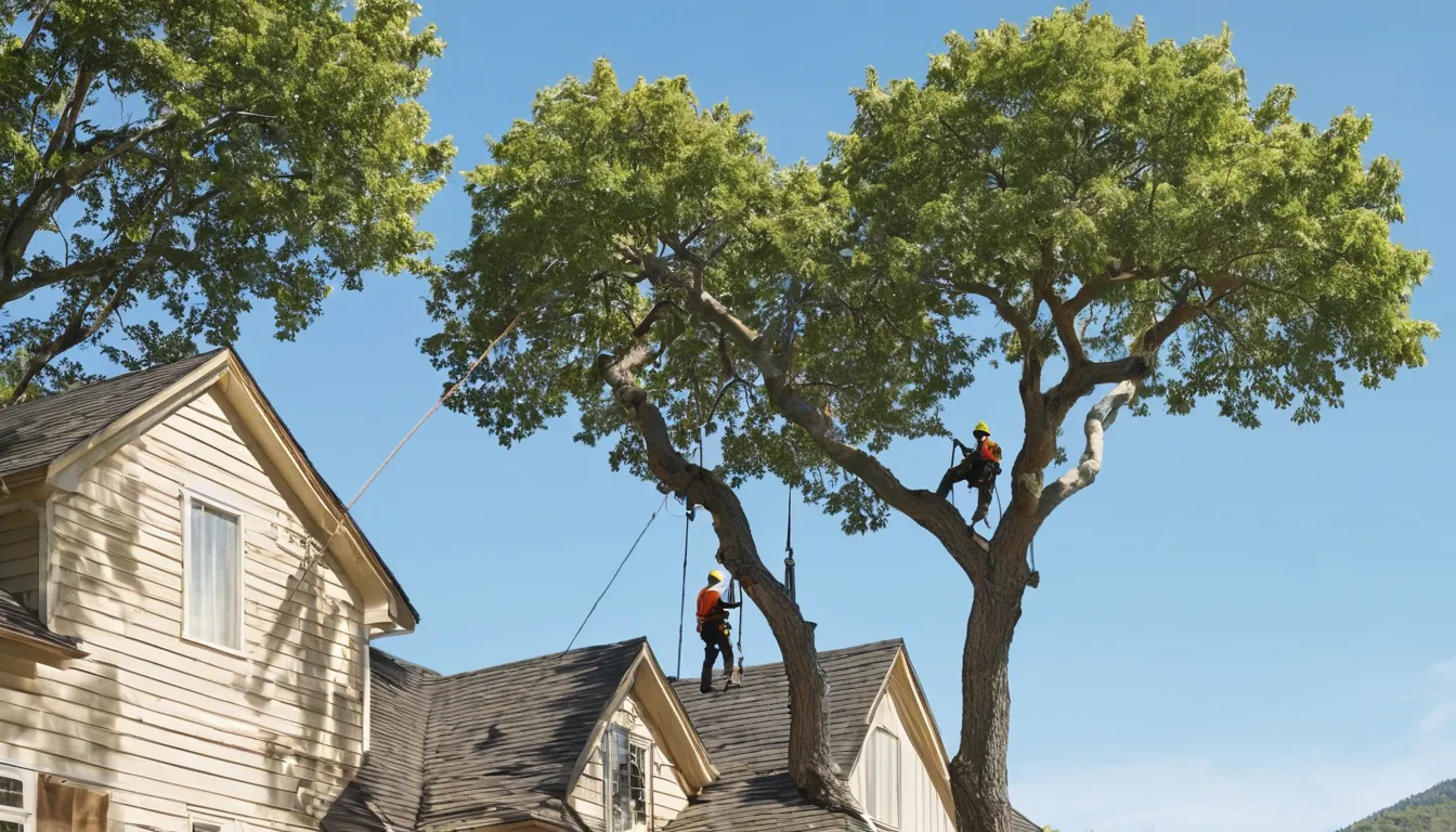 A local tree removal provider working safely beside a home in Milliken